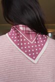 Plaid & Polka Border Triangle Silk Neckerchief Deep Rose